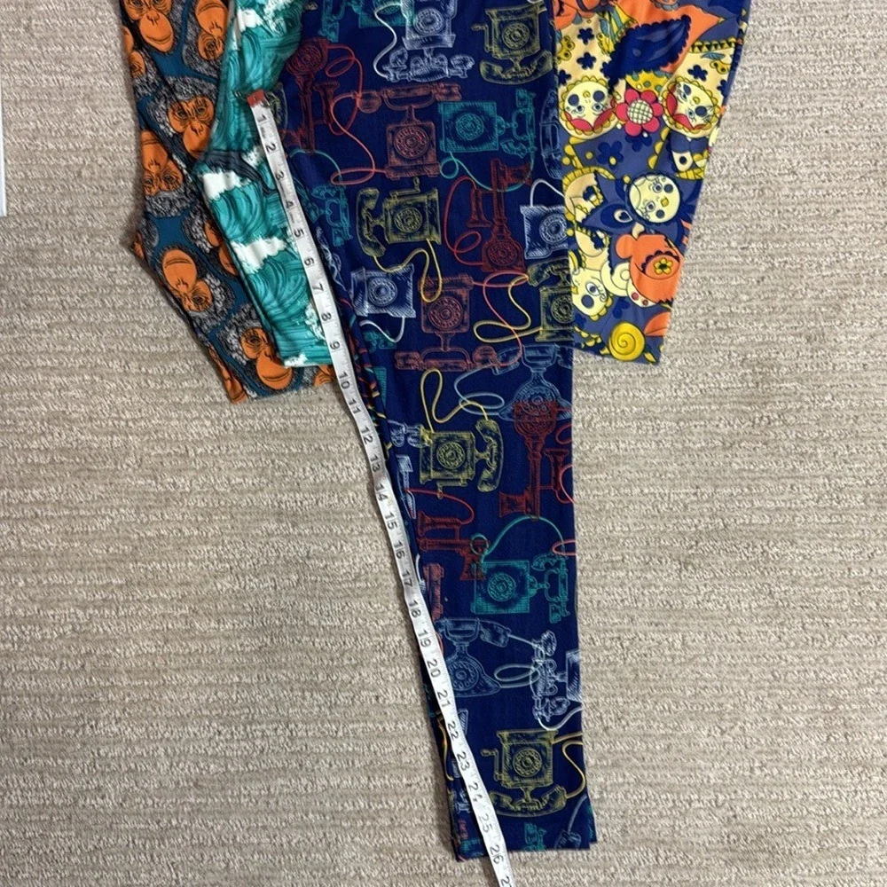 5 LuLaRoe Orange and Blue Pajama Bottoms Leggings Vibrant Pattern‎